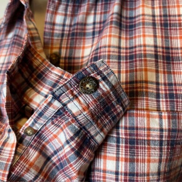 Ki-ko-mo Vintage Women's Plaid Button Top Cotton Blue Orange Red Large - Picture 3 of 11